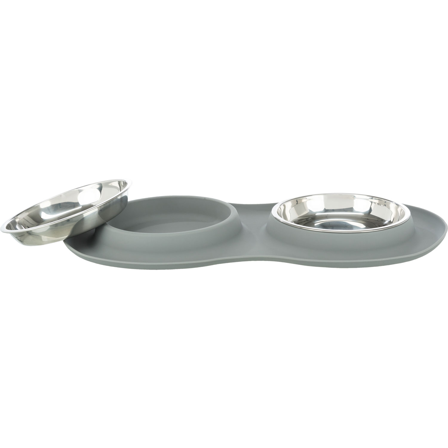 Set de comederos, silicona/acero inoxidable, 2 × 0,3 l/ø 16 cm/47 × 3 × 26 cm, Gris