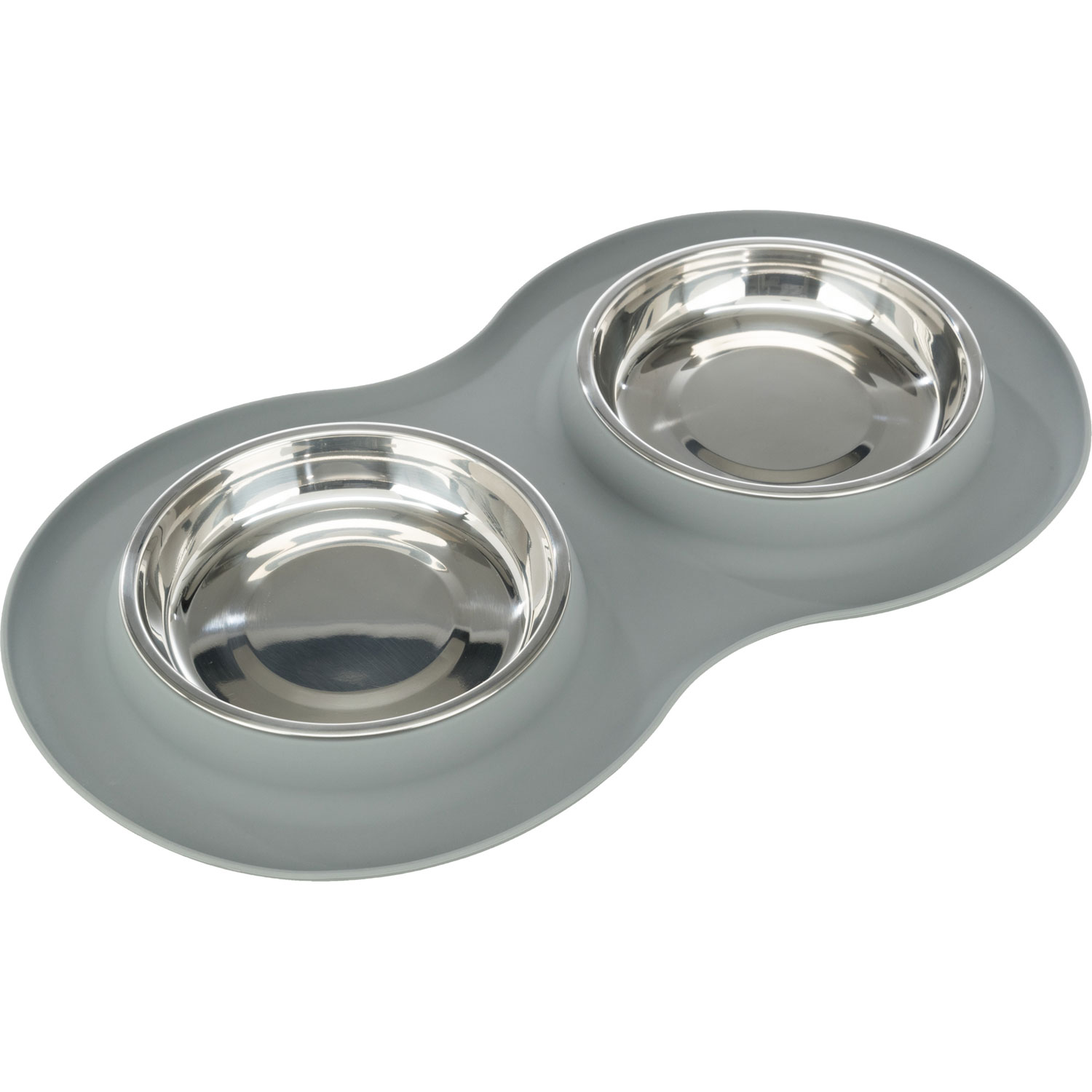 Set de comederos, silicona/acero inoxidable, 2 × 0,3 l/ø 16 cm/47 × 3 × 26 cm, Gris