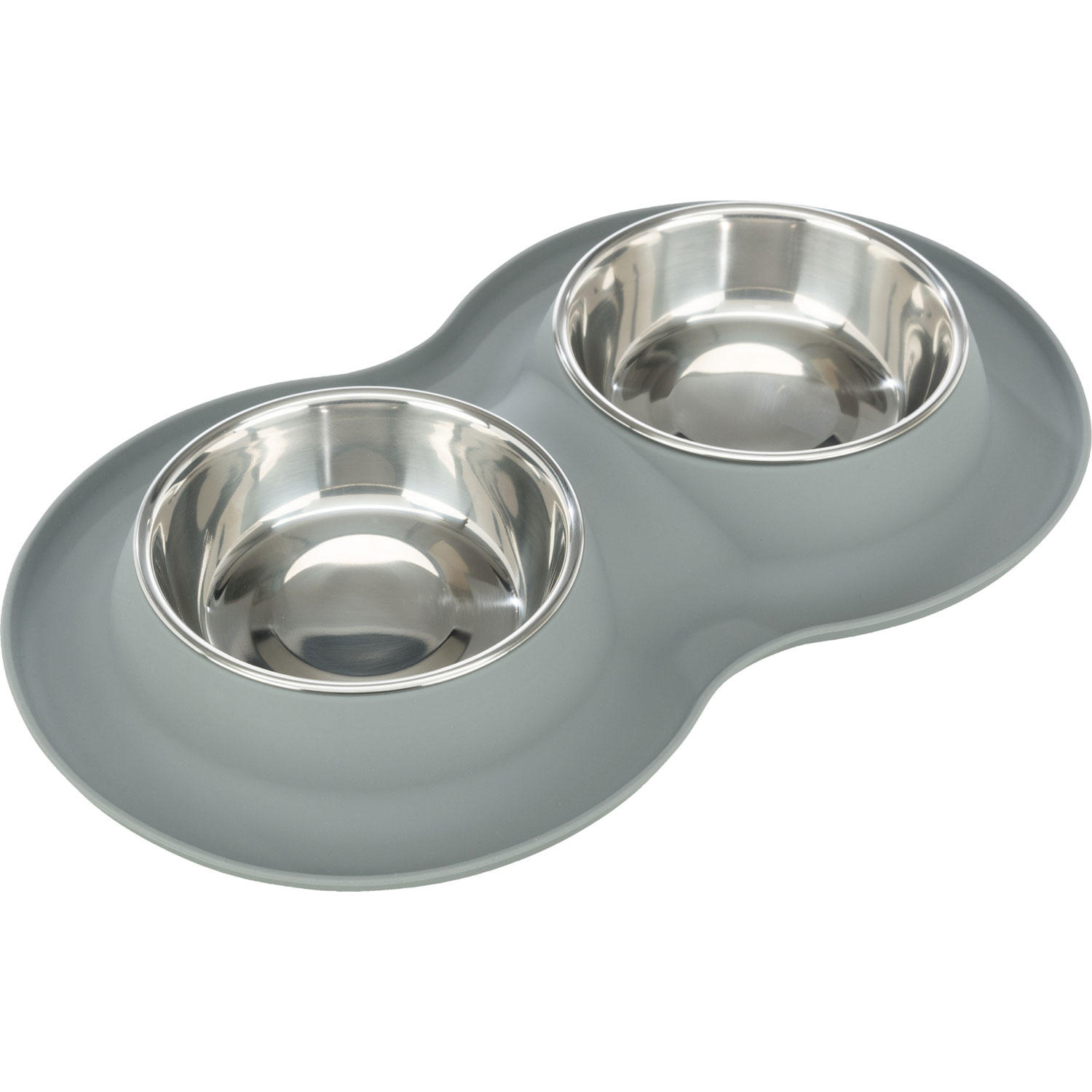 Set Comederos, silicona/acero inoxidable, 2 × 0,4 l/ø 16 cm/40 × 5 × 23 cm, 2 Ud/s, Gris