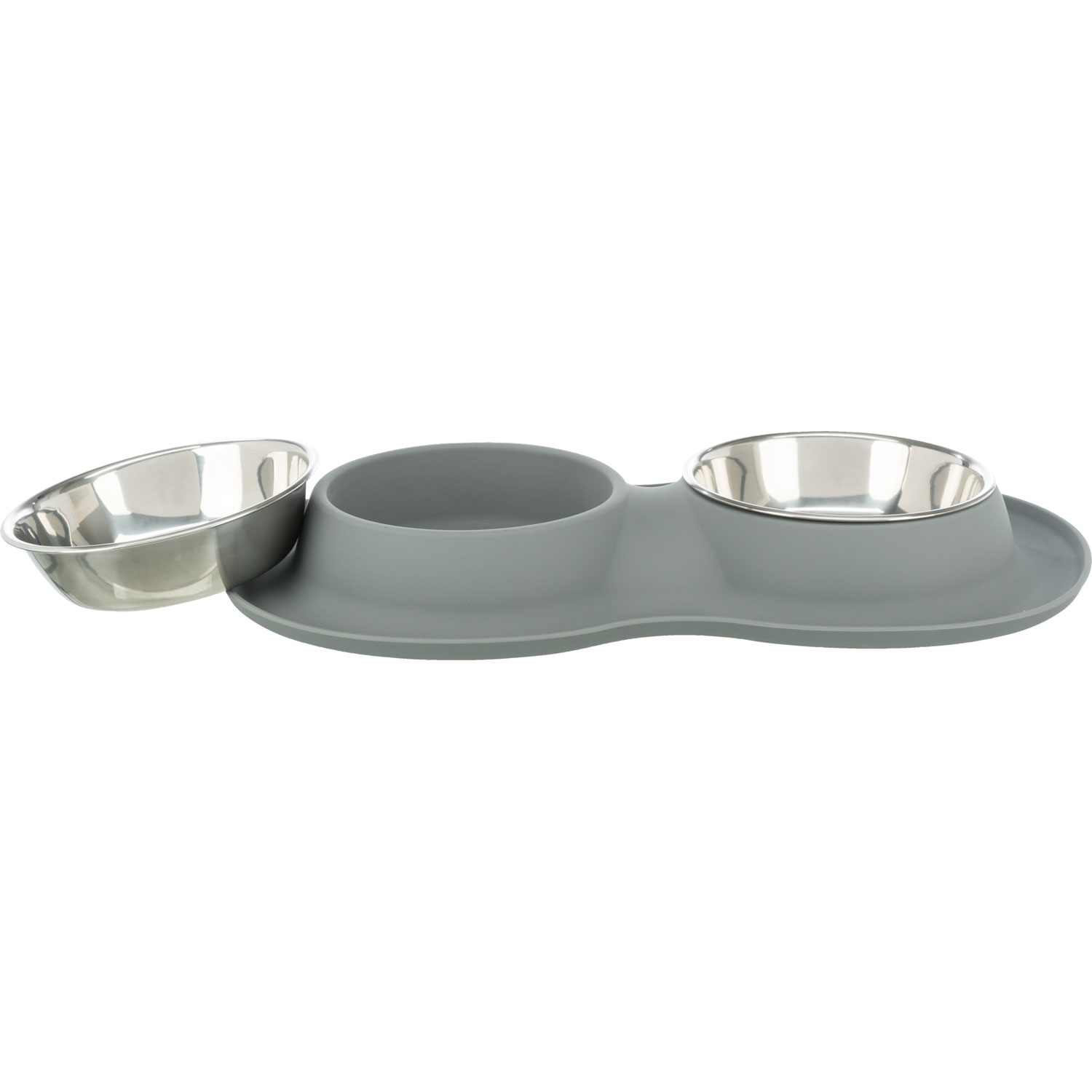 Set Comederos, silicona/acero inoxidable, 2 × 0,4 l/ø 16 cm/40 × 5 × 23 cm, 2 Ud/s, Gris