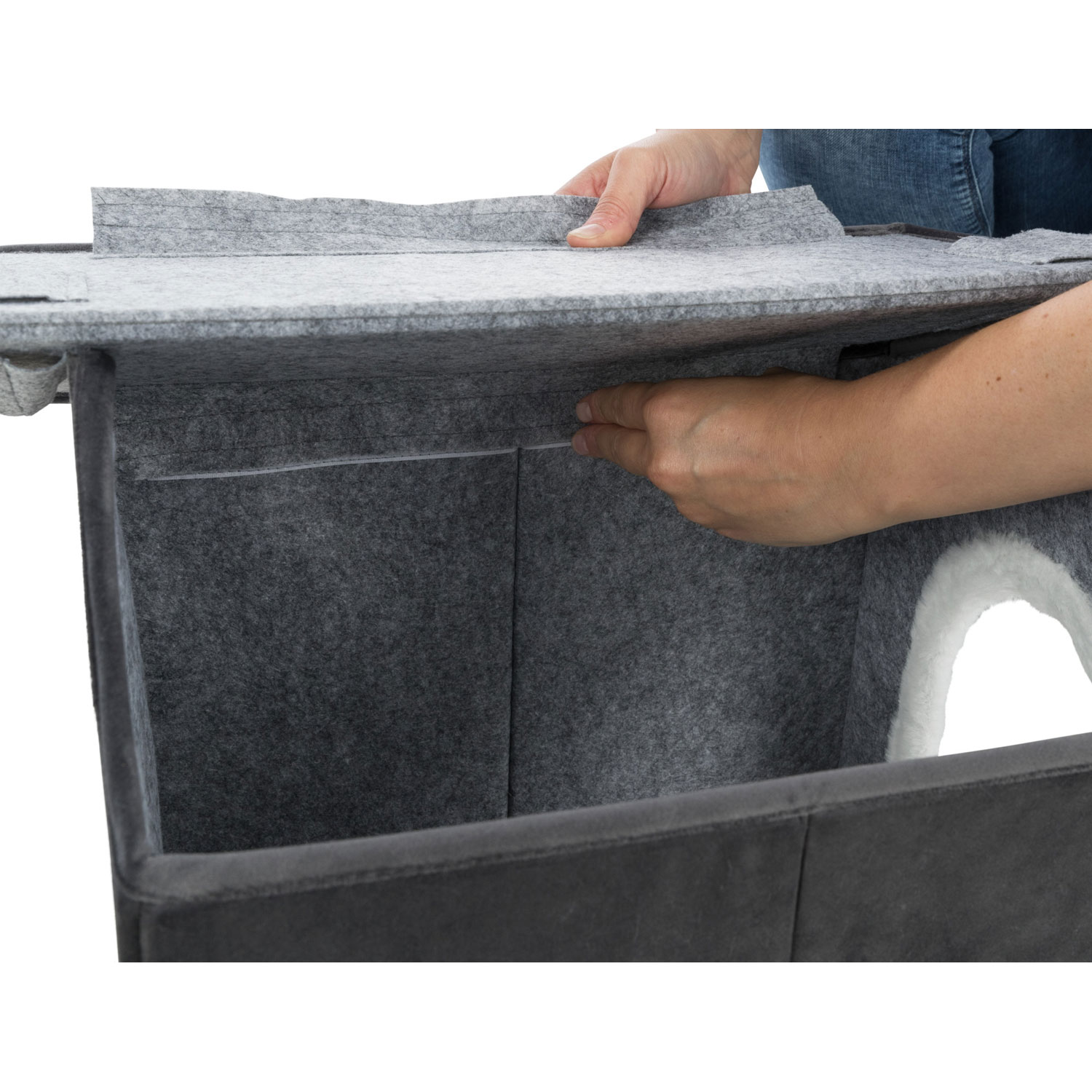 Cueva Livia, 38 × 41 × 44 cm, Gris oscuro/Blanco