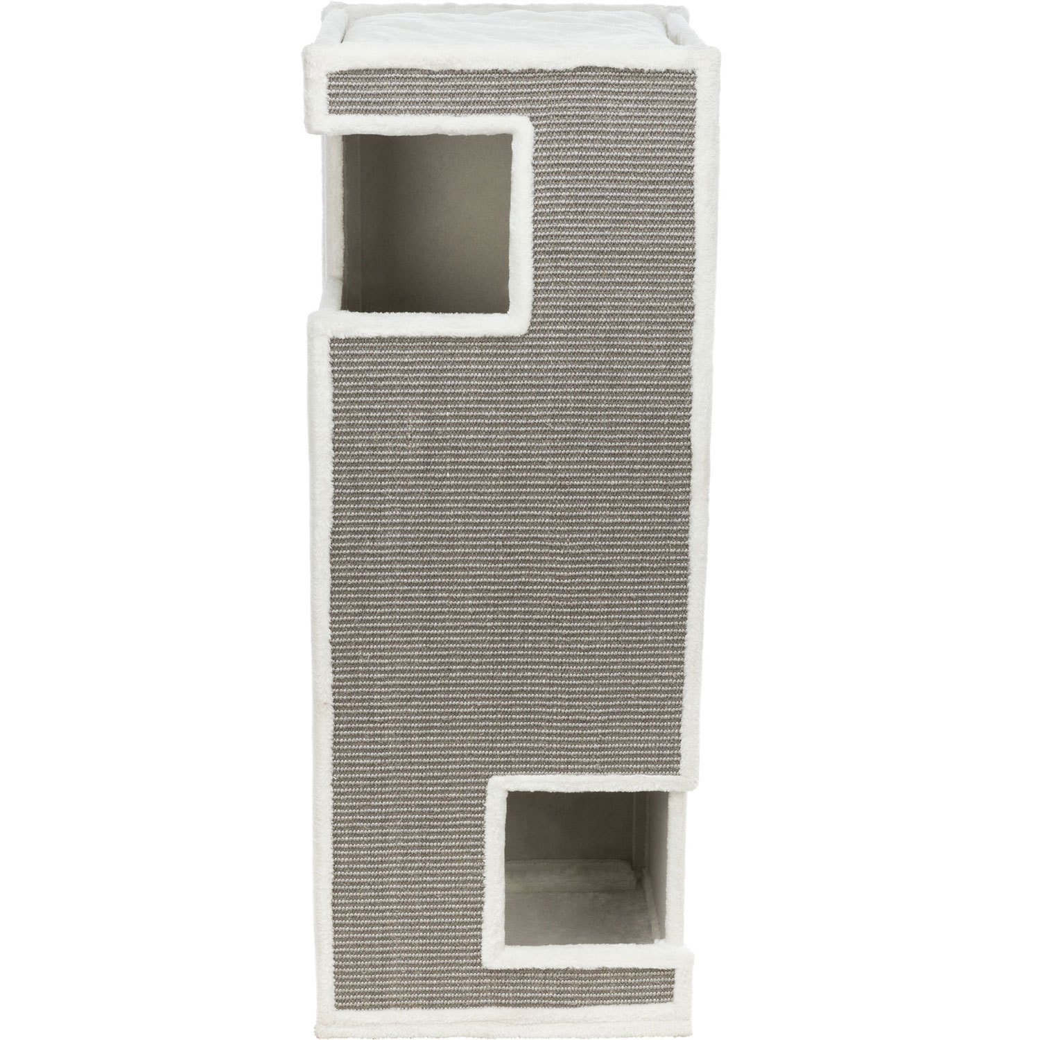 Torre Rascador Gerardo, sisal y felpa, 100 cm, Blanco-Gris