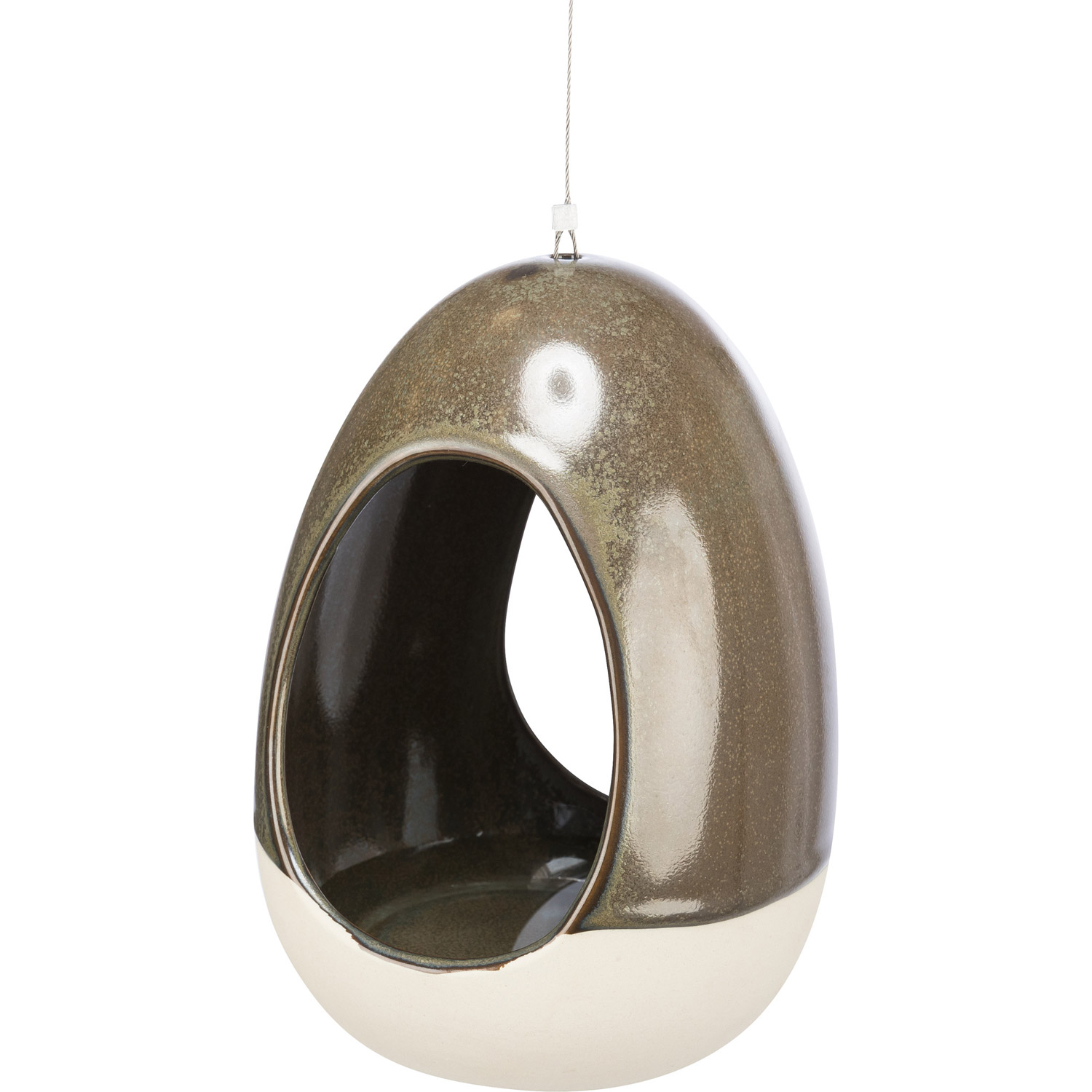 Bebedero para pájaros, para colgar, cerámica, 150 ml/ø 12 × 16 cm, verde selva