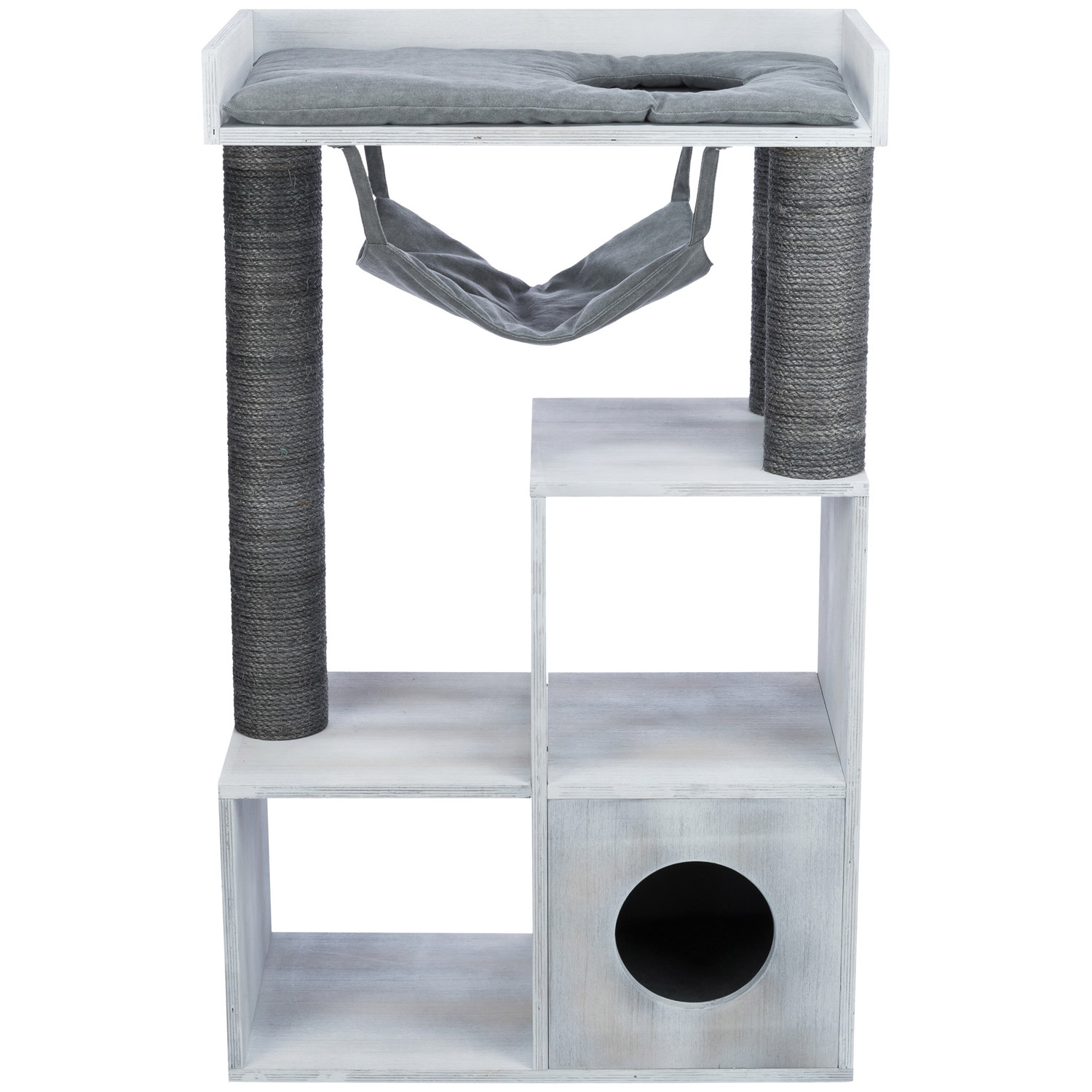 Poste de rascado con función de estantería, Gris, 72 × 110 × 38 cm