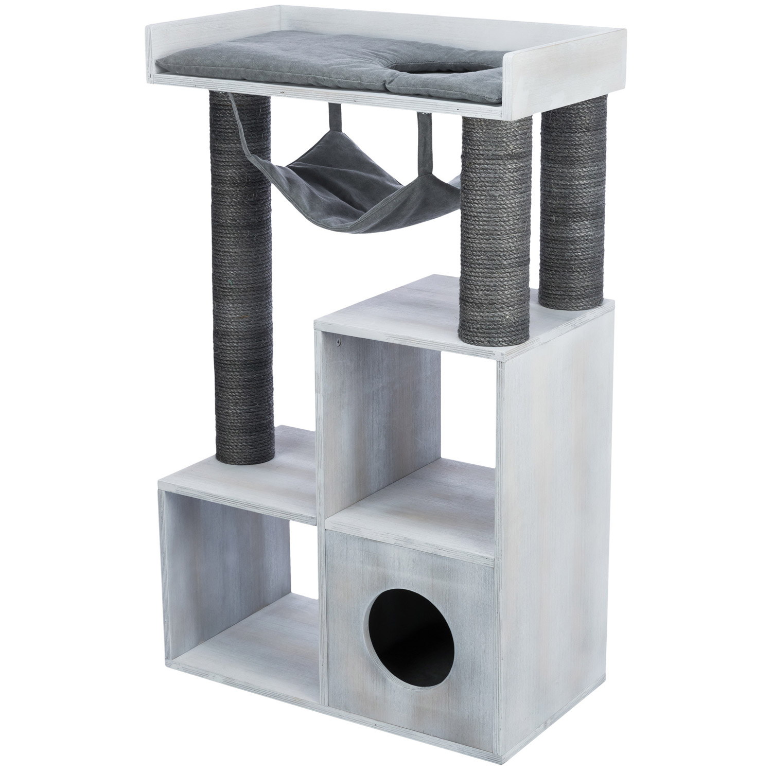 Poste de rascado con función de estantería, Gris, 72 × 110 × 38 cm