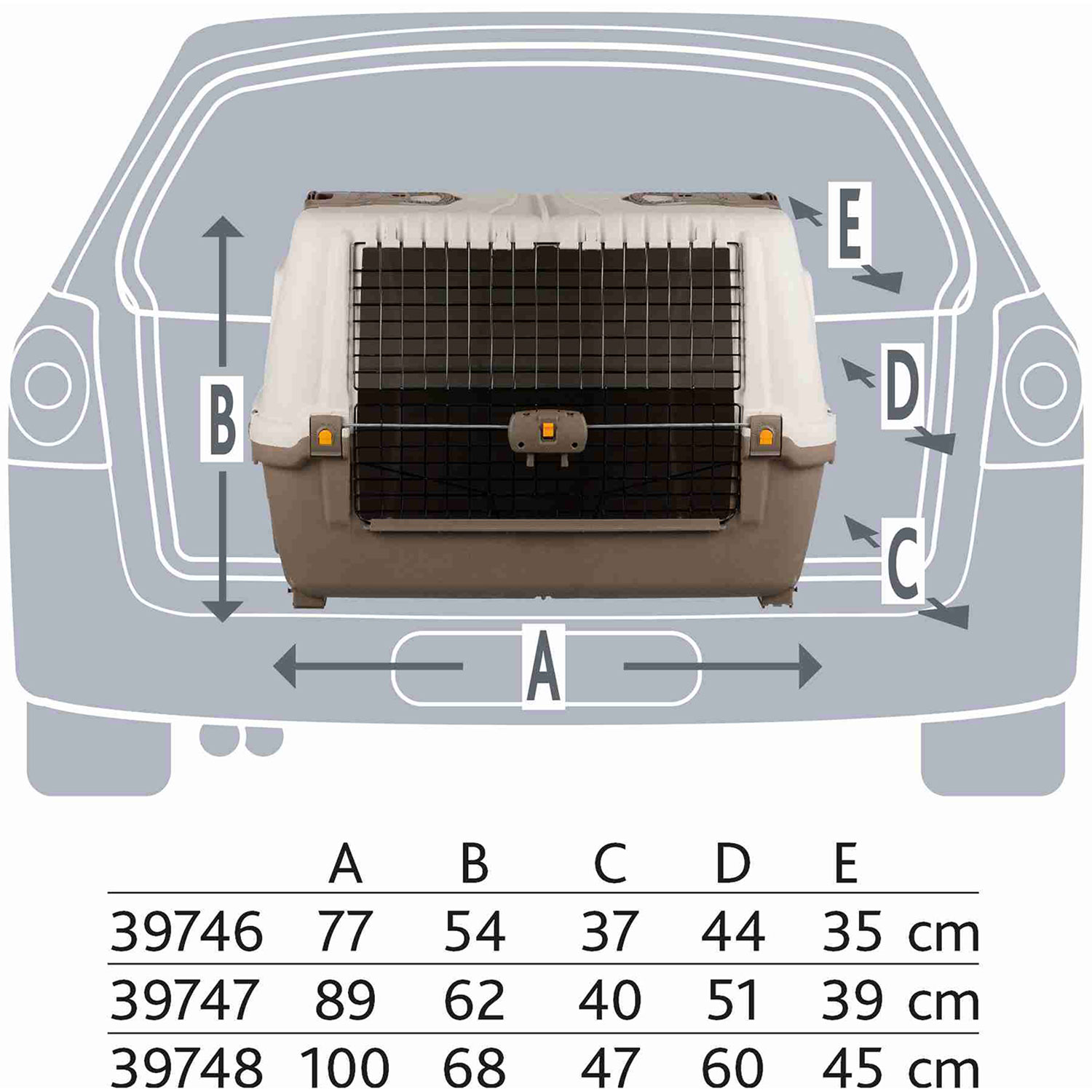 Transportín Skudo Car 80, S–M, 77 × 54 × 44 cm, Gris topo-Arena