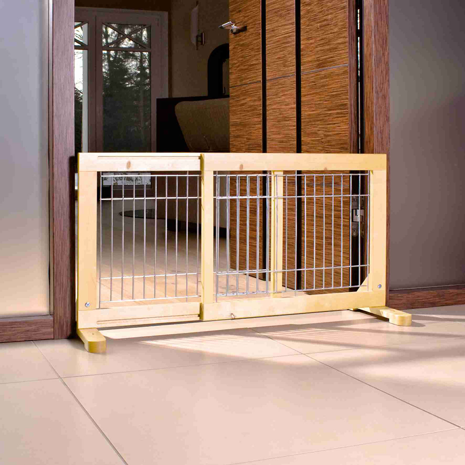Barrera extensible perros, 65-108 x 50 cm, Haya
