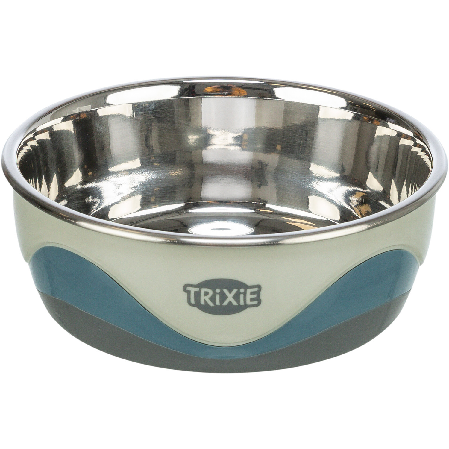 Comedero Acero Inox. Silicona, 0.75l/ø17, Blanco-Azul