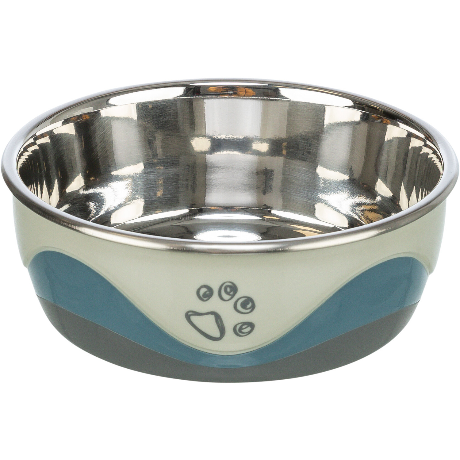 Comedero Acero Inox. Silicona, 0.75l/ø17, Blanco-Azul